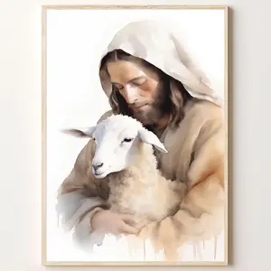 Jesus Christian Poster Bible Story Prints Jesus Embrace Picture Religious Paintings of Jesus Wall Art Jesus and Lamb Artwork Christian Easter Pictures Jesus Watercolor Painting Room SHJY-01534