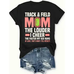 Track And Field Mom T-Shirt Black Cheerleading Event Personalized Unisex Women's Top Summer Comfortable Breathable Short Sleeve Tee Suitable For All Outfits Made In Usa