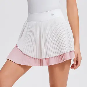 Womens Pleated Tennis Skirt Tiered Pleats High Waisted Flowy Golf Skorts with Pockets, Golf and Tennis, Breathable Anti-Exposure Lining, Faux Two-Piece Design, Normal Type, Machine Washable