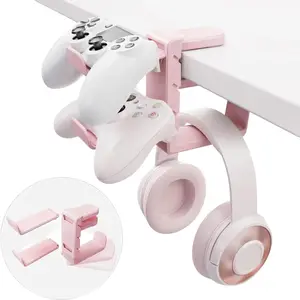 3-in-1 PC Gaming Headphone & Controller Holder -  Headphone Hanger w/Adjustable Clamp&Rotating Arm,Headset Stand Under Desk Controller Stand