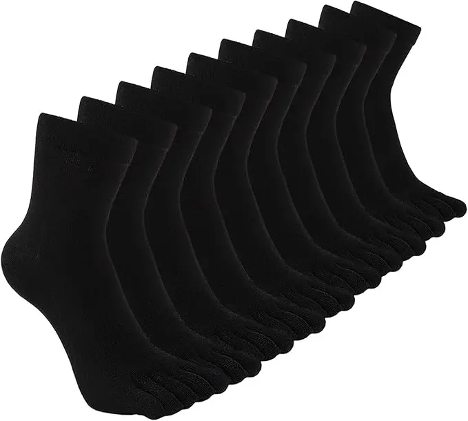 Mens Toe Socks Cotton Athletic Running Five Finger Crew Socks, 5 Pairs