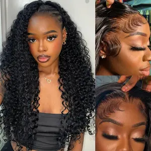 36 inch 13x6 Water Wave Lace Front Wigs Human Hair Deep Wave HD Lace Frontal Wigs Human Hair Pre Plucked 180 Density Wine Red Colored 99J Curly human hair Wig with Baby Hair 180 Density for Gift Beginners Friendly All Day Secure #SpotlightDay#Summervibes