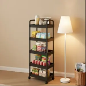 Five-Layer Durable Cart with Wheels, Space-Saving Vertical Storage Rack, Easy Install Multi-Functional Open Storage System