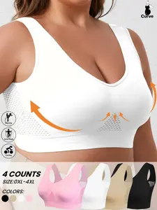 Women's Plus Size Wireless Yoga Sports Bra Set, Wireless Sports Bras, Removable Pads, Breathable Back Design, Seamless Comfort Fabric,Ideal for Running & Fitness