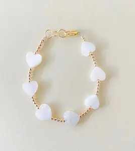 Littlelundsco 14k Gold Filled Heart Baby Toddler Bracelet with 8mm Heart Shell Beads and 2.5mm Gold Filled Beads for Everyday Wear