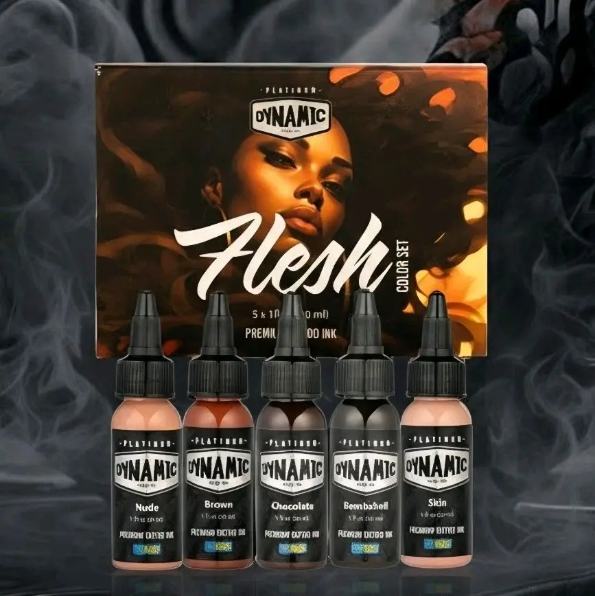 Dynamic Platinum Flesh 5 Bottle Color Set 1oz each Vegan For Tattoo Artists