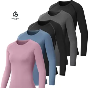 GODDESS GEAR 5 Pack Women's Compression Shirt Long Sleeve Workout Tops Athletic Base Layer Quick Dry Gym Yoga Running T-Shirt