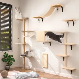 Damyanti Wall-Mounted Cat Tree Shelved 6 Pcs Climbing Center with Climbing Features Indoor