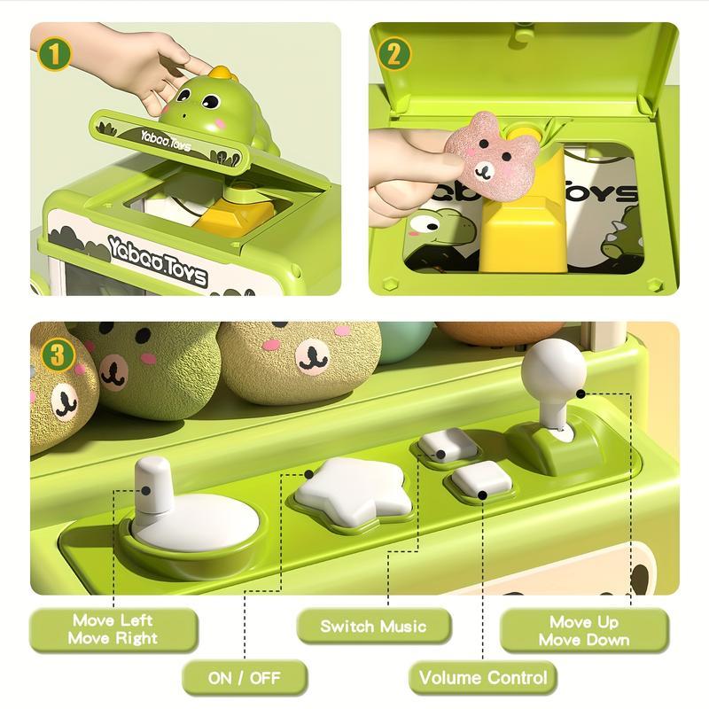 Dinosaur Claw Machine with Sound, Arcade Vending Machine, Grabber Prize Dispenser with 10 Plush & 10 Balls, Party Favors for Home Parties & Birthday Gifts Ages 3–9