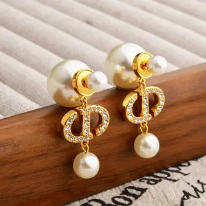 2025 Hot Style Tassel CD Letter Pearl Stud Earrings Fashionable Elegant Personality Light Luxury High-end Earrings Jewelry