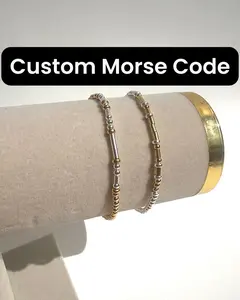 Custom Morse Code Bracelet Secret Message Jewelry in Elegant Silver and Gold Finish Personalized with Custom Message 2.5mm Beads 6.75 Inches Stretch Design Unisex