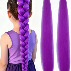 K-Pop Girl Character Wig, 26 Inch Braided Wig for Kids, Long Yaki Straight Hair, Heat Resistant Puff Ponytail Hairstyle
