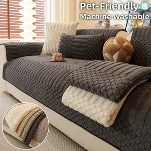 Solid Color Plush Thick Ribbed Texture Sofa Cover, Pet-Friendly Non-Slip & Machine Washable, Anti-Scratch Reversible Throw, Fits 1/2/3/4-Seater & L-Shape Sectional, Armrest/Backrest Pieces, Easy Install, All-Season Decor, Sofa Slipcover, Sofa Couch Covers