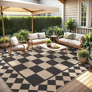 Geometric Check Decorative Rug with Non-Slip Backing Low Pile Foldable Indoor Decorative Area Rug for Bedroom Laundry Room Office Kids Room Patio