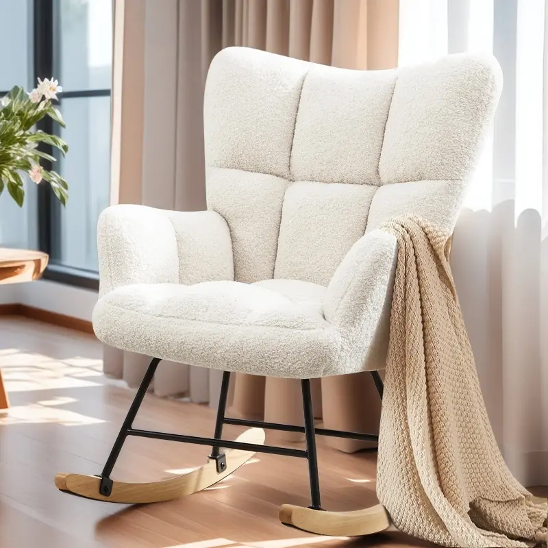 Ivory Foam Upholstered Nursing Rocking Armchair - Ergonomic High Backrest, Padded Armrest & Seat, Curved Sturdy Leg Frame, Assembly Required, 250 lbs Load Capacity, for Baby Nursery, Nursery Decor, Living Room