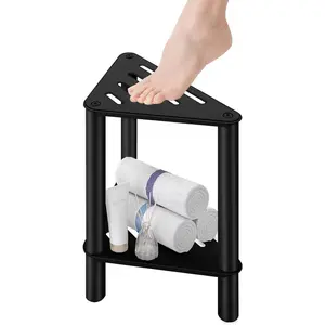 Shower Foot Rest and Stool-Stainless Steel Waterproof Stool for Shower-Ideal for Shaving Legs, with Storage Shelf for Small Shower Spaces, Corner Bathroom Bench Seat