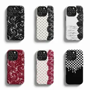 Black（Bordeaux Red） Lace Vintage Pattern Phone Case, Compatible with iPhone 17 Pro Max 16 15 14 13 12 11 Pro Max Plus and Samsung Galaxy S24 S23 S22 S21 S20, Cute Fashion Dual Layer Creative Case, Perfect Gift for Her/Him beautiful
