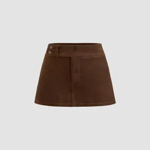 Cider Suede Low Rise Solid Button Mini Skirt