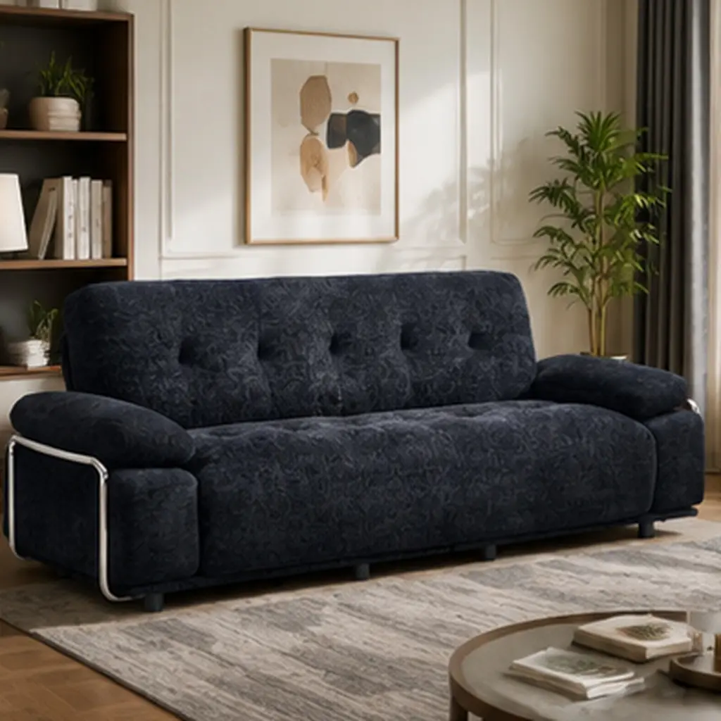 Modern 88.98'' Wide 3-Seat Sofa with Compression Seat Cushions and Back Cushions, Chenille Fabric, Pillow Top Arms, Cushion Back, Medium-Soft Feel, Foam+Spring, Black/Yellow Color Options for Living Room, Foam+Spring Material