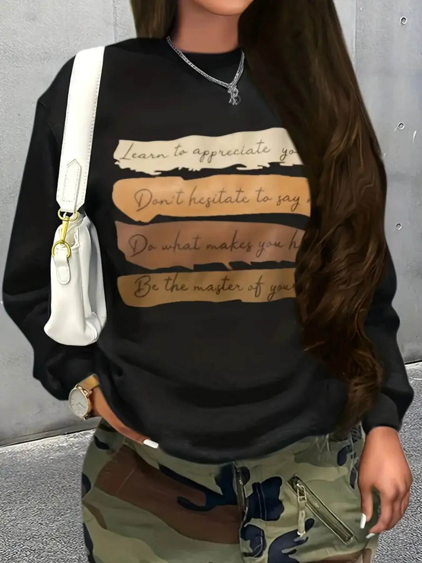 Women's Casual Colorblock Letter Print Knit Pullover Sweater, Soft Long Sleeve Round Neck Fitted Sweatshirt, All-Season Wear Knitwear