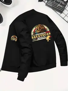 Men's Eagle Pattern Casual Jacket, Fitted Zipper Stand Collar with Pockets, Perfect Choice for Autumn Winter, High-End Trendy Versatile, Windproof Casual Jacket