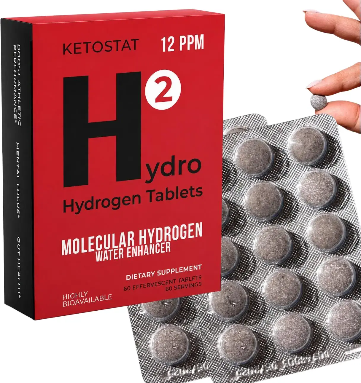 Molecular Hydrogen Water Tablets H2 (60CT) - American-Made, 12 PPM Nanobubbles, Travel-Friendly Electrolyte Wellness Supplement for Drinking Water | Healthcare |Fitness | USA Made