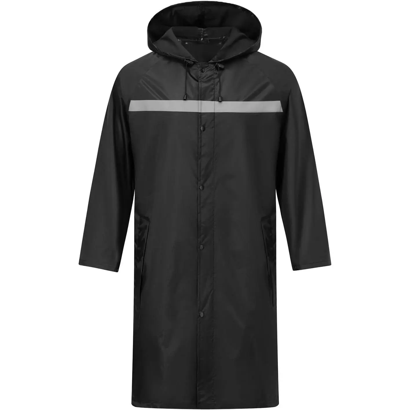 Mens Long Lightweight Waterproof Packable Rain Jacket with Hood Air Vents Reflective Stripes Safety Rain Coat