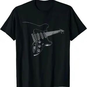 Men’s Electric Guitar Graphic T-Shirt, Minimalist Music Instrument Print Casual Short Sleeve Crew Neck Tee, Soft Breathable Fabric, Comfortable Relaxed Fit Everyday Top, Classic Rock Style Gift Idea