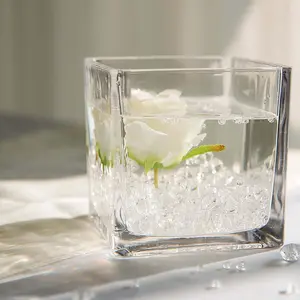 Glass Flower Vase Square Design Heavy Duty Clear - Premium Table Centerpiece for Events 4"