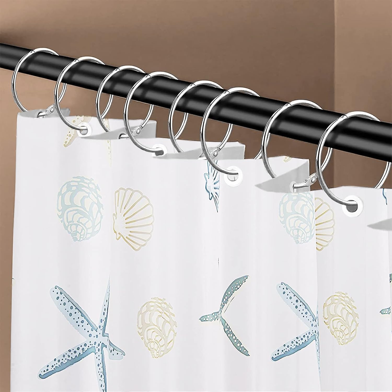 12/24/36 Pack silver metal shower curtain rings without clips, 1.26 inches (3.8 cm) interior diameter, fits up to 1.2 inch rods, heavy-duty rustproof decorative vintage eyelet hangers for drapery, shower curtains, lights, craft projects, and rod hangers.