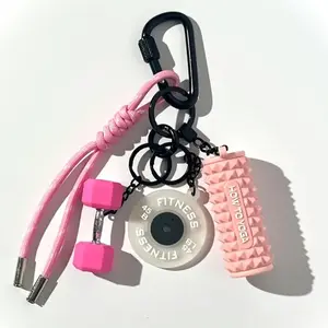 Handmade rope bag pendant keychain, dumbbell foam roller bag charm, unique and interesting bag decoration keychain, dumbbell piece pendant