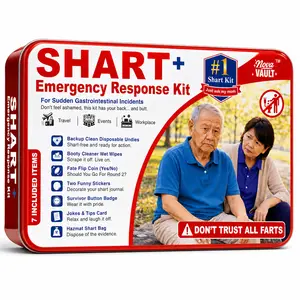 Funny Shart Emergency Response Kit Includes Wet Wipes, Undies, Flip Coin, Stickers, Jokes, Badge, Bag. Ultimate Prank Poop Fart Novelty Gag Gift for Friends and Family
