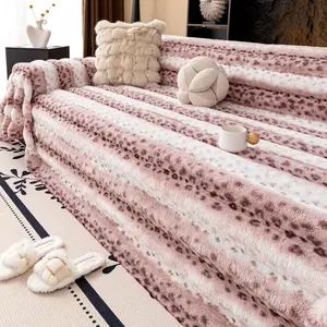1pc Leopard Print Faux Fox Fur Washable Fur Cover Thick Warm Sofa Blanket, Soft Luxurious Winter Plush, Reusable All-Purpose Couch Cover, Fashion Couch Protector, Soft Sofa Protector