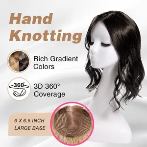 EC 14In Wavy Hair Toppers for Women | 6''x6.5'' Ladies Wavy Hair Toppers with 3 Anti-Slip Clips | Hand-Knotting Breathable Lace Base for Thinning Hair | Glueless Grey Coverage & Instant Volume Realistic Hairpiece for Casual, Work, Classy Daily Wear