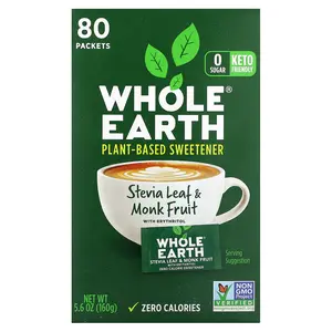 Whole Earth Stevia Leaf & Monk Fruit with Erythritol, 80 Packets, 5.6 oz (160 g)