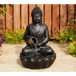 Glitzhome 21" Zen-Style LED Buddha Statue Outdoor Fountain