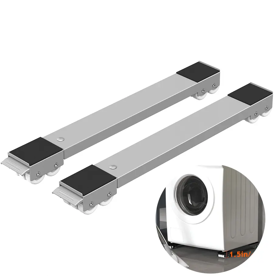 Extendable Washing Machine Dolly Heavy Duty Appliance Rollers with Wheels Adjustable Moving Base for Refrigerator Washer Dryer Fridge Mobile Stand black Grey 24 Rollers Non-slip Pad Lock Brake