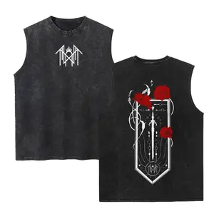 Sleep Token Unisex Cotton Vintage Washed Vest Sleep Symbol Retro Print Casual Regular Fit for Daily Wear Retro Band Style for Couples Perfect Boyfriend Gift