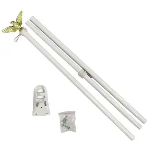 6ft White Steel Flag Pole with Eagle Top, Wall Mount, 3-Piece Kit