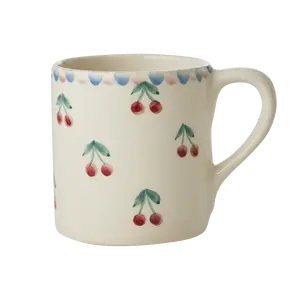 RicebyRice - Ceramic Mug with Hand Painted Cherries - 14.2 oz