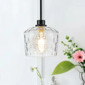 7.67in Pendant Light Clear Hammered Glass | Modern Farmhouse Ambient Light for Kitchen Island Dinning Room(1PACK)