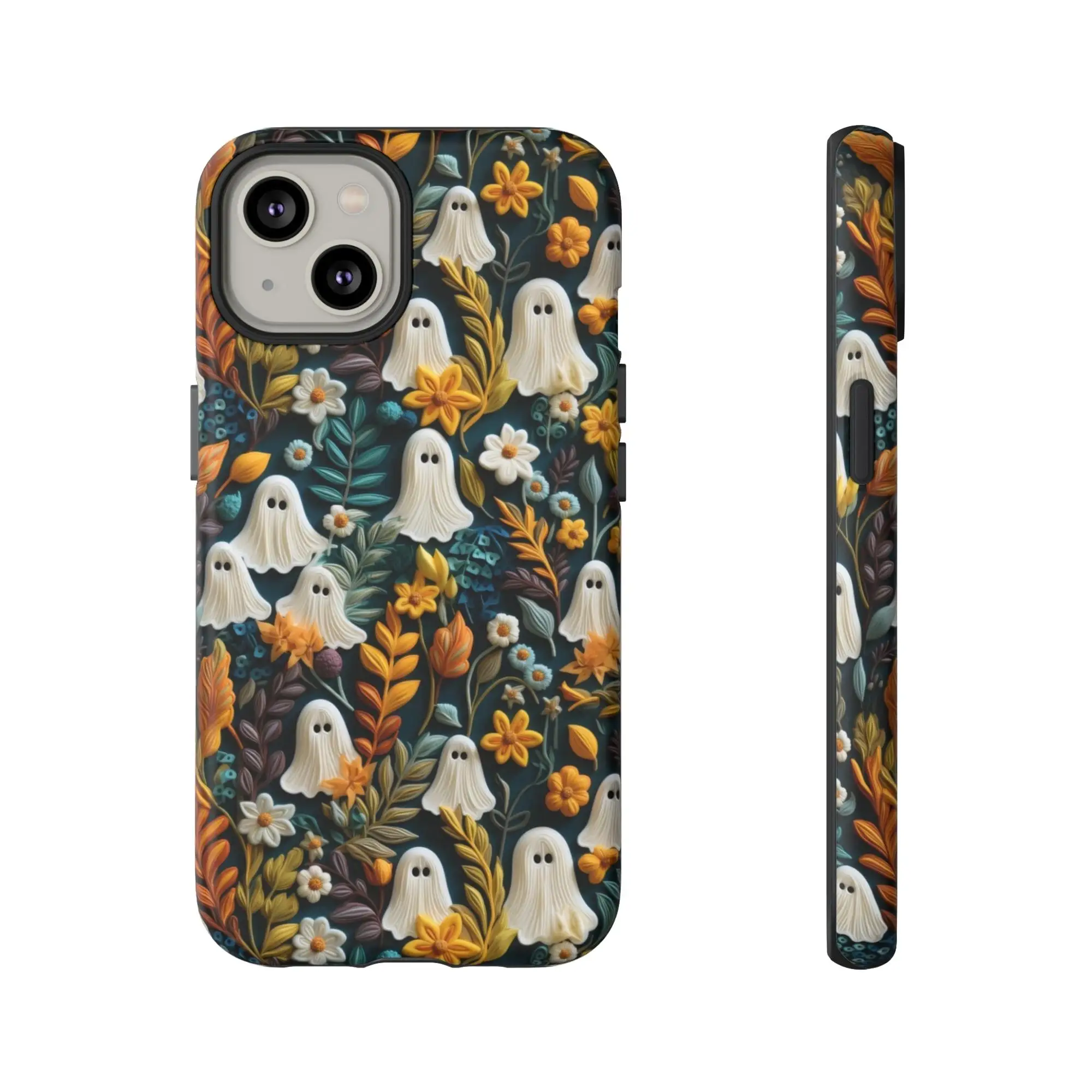 Cartoon Ghost & Floral Pattern Phone Case, 1 Count Decorative Phone Protector Cover, Phone Accessories Compatible with iPhone 11 12 13 14 15 Pro Max S