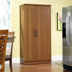 Sauder Homeplus Storage Cabinet Sienna Oak with Adjustable Shelves & Swing-out Door for Kitchen Bathroom & Living Room Organization
