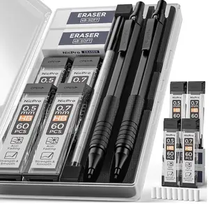 (Set of 18) 2 Mechanical pencils, 0.5mm and 0.7mm tips with 1 stylish case. 4 tubes of HB lead refills 2 erasers, and 9 additional eraser refills