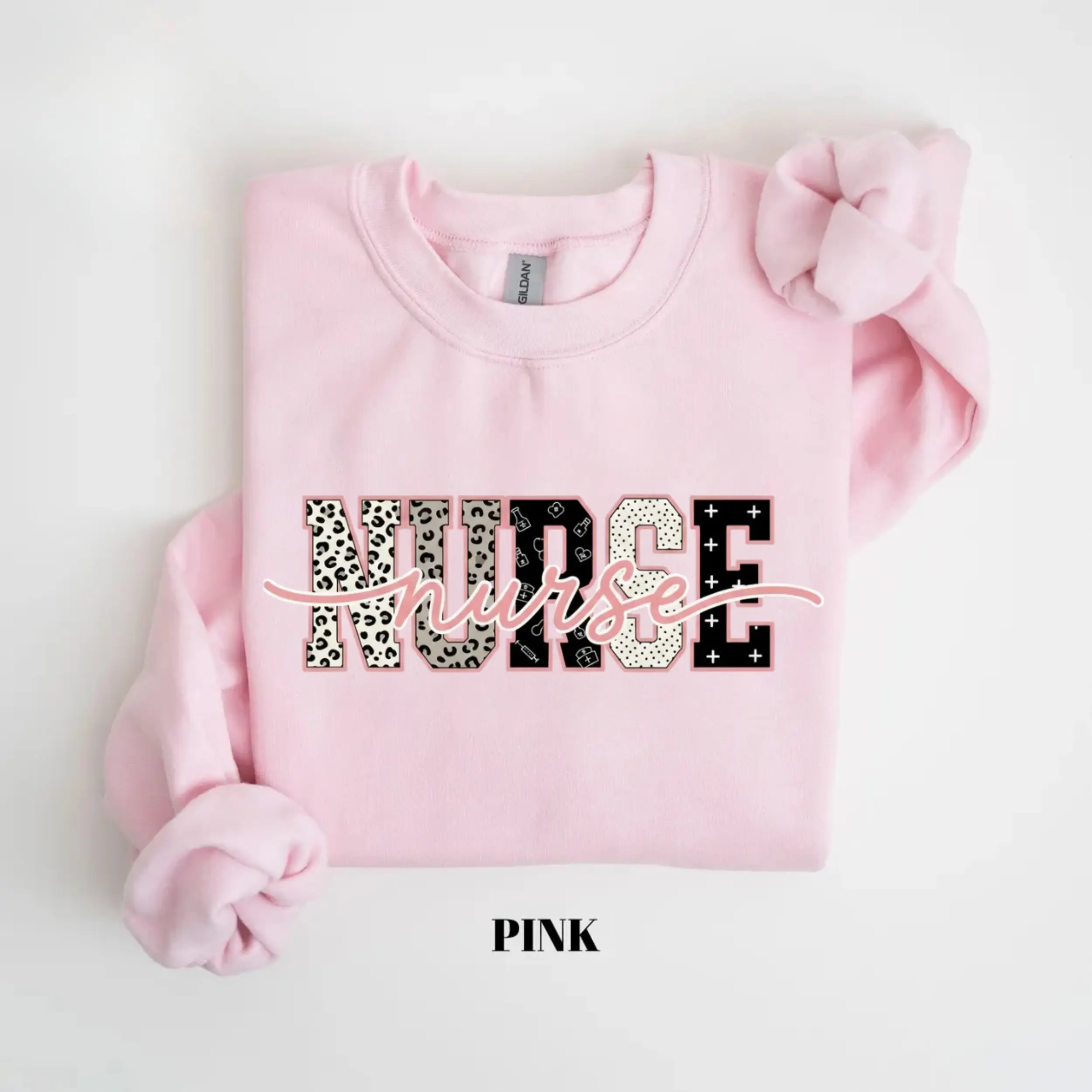 Gildan Coquette Nurse Sweatshirt, Pink Leopard Script Sweater, Cute Nurse Sweatshirt, Trendy Healthcare Pullover, Nurse Appreciation Gift