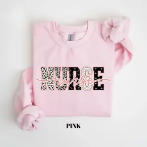 Gildan Coquette Nurse Sweatshirt, Pink Leopard Script Sweater, Cute Nurse Sweatshirt, Trendy Healthcare Pullover, Nurse Appreciation Gift
