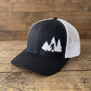 Bigfoot Sasquatch Pine Trees Richards0n 112 Embroidered Hat, Vintage Americana Mountain Forest Nature Cap, Retro Pacific Northwest Wilderness Aesthetic Snapback, Premium Structured Trucker Mesh Gear, Outdoor Camping Hiking Fan Gift