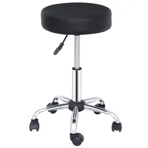 ZENY 250lbs PU Leather Adjustable Upholstered Stool - Backless, Swivel Base, Round Cushion, Easy Setup, Thick Black Seat Pad with Footstool Functionality for Office, Commercial Furniture