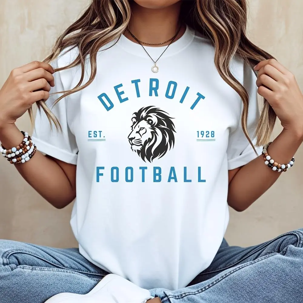 Detroit Football Est 1928 Lion Graphic T-Shirt, Vintage Sports Team Fan Apparel, Casual Daily Wear Game Day Outfit