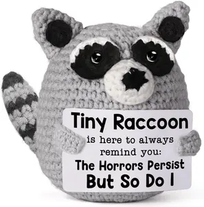 Emotional Support ,  Handmade Positive Crochet  Plush Trash Panda, Motivational  for Men, Women, Friend, Coworker, Bestie, Present for Birthday, Christmas, White Elephant